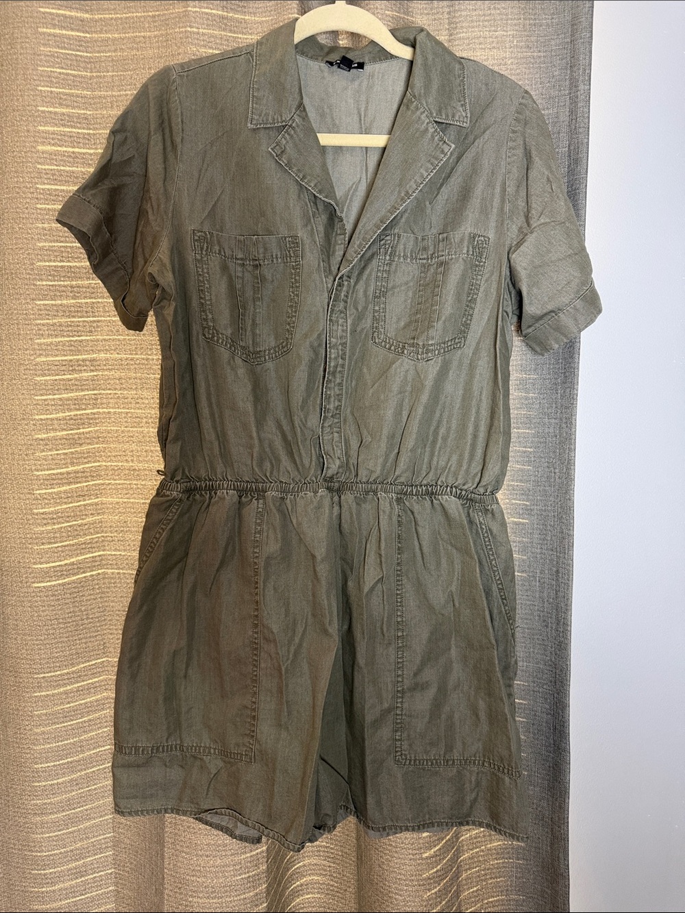 Express Short Sleeve Utility Romper in Olive